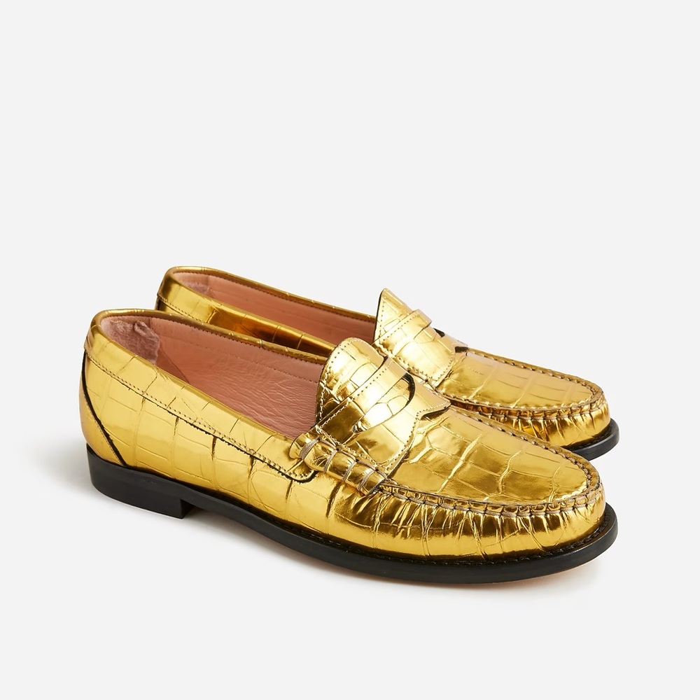 NIB - J.Crew Winona penny loafers in croc-embossed metallic leather